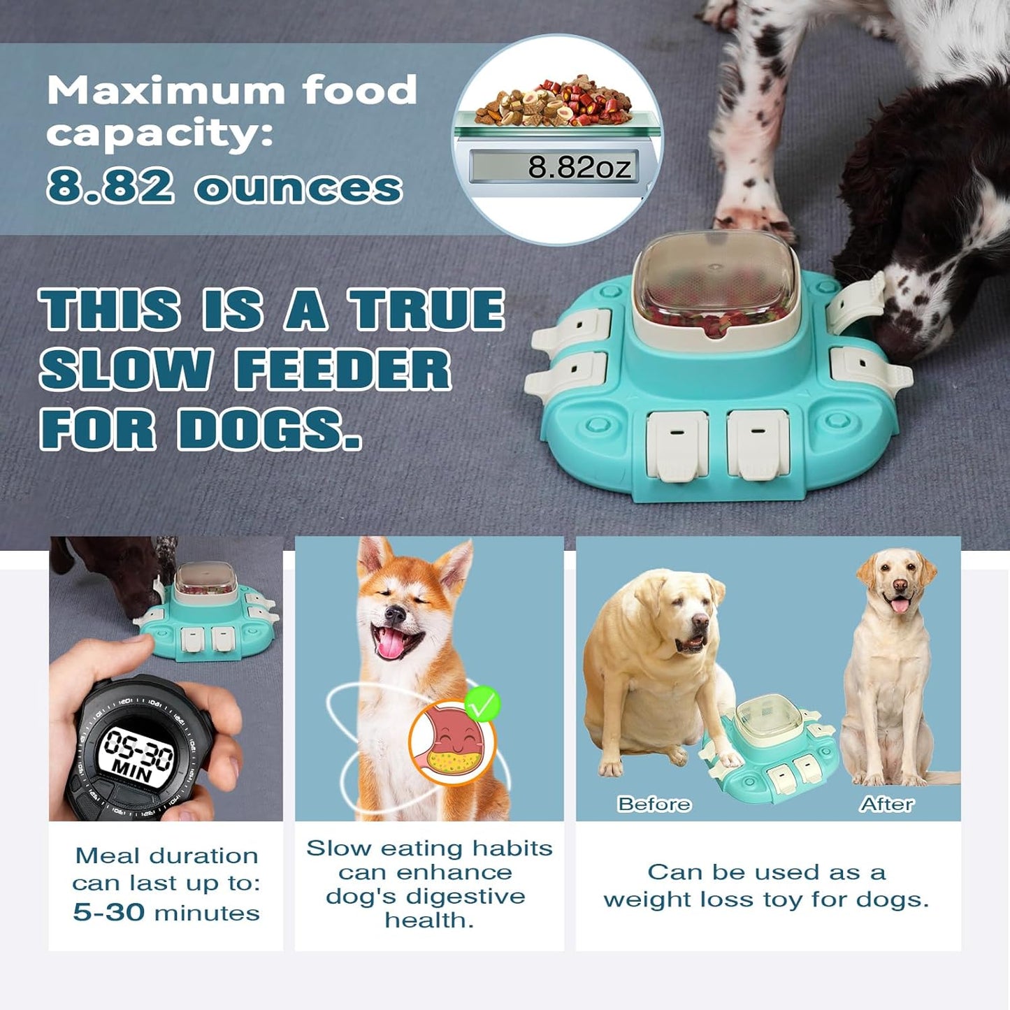 Dog Puzzle Toy with Slow Feeder, 2 Levels IQ Training & Entertainment for All Breeds, Interactive Treat Feeder, Anti-Tip Design, Large Capacity, Promotes Healthy Eating & Reduces Boredom